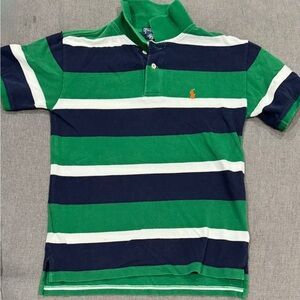 Ralph Lauren Green, Navy & White Striped Polo with Orange Pony
